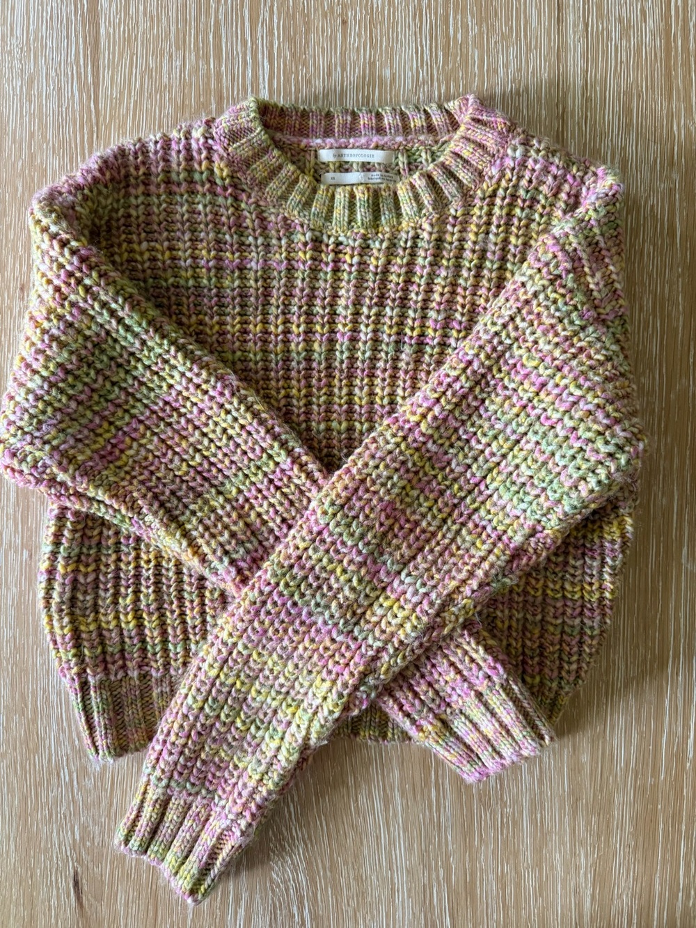Anthropologie Multicolor Crewneck Sweater in Pink, Green & Yellow
